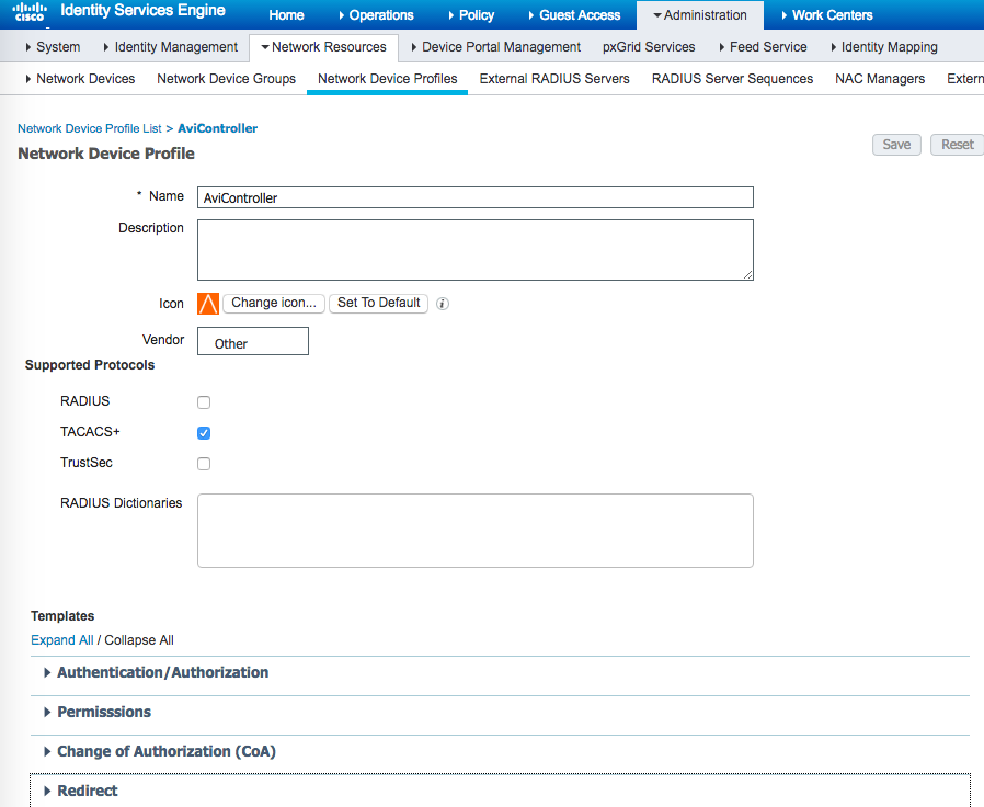 ISE-NetworkDeviceProfile-Avi-Vantage